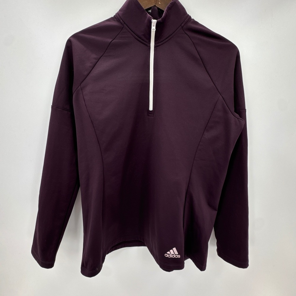 Adidas Golf Shirt Womens Large Plum Burgundy Mock Neck Performance Quarter Zip